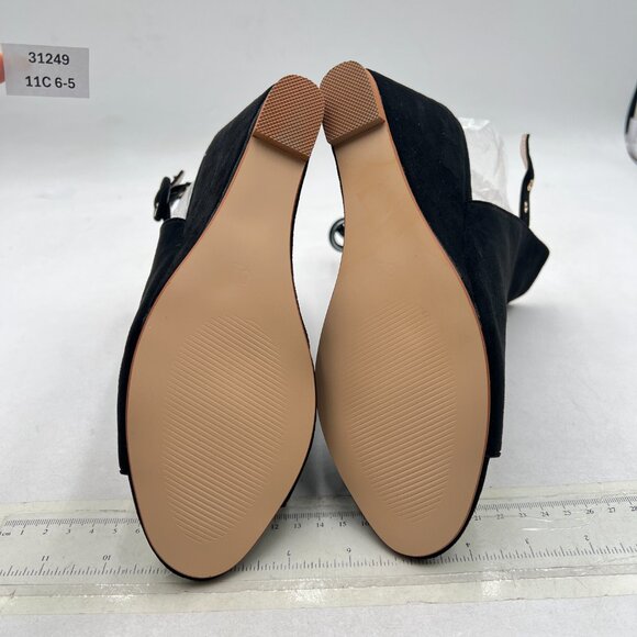 YDN Black Elegant Wedge High Heel Slingback Sandals Open Toe Suede Ankle Bootie - Picture 7 of 8